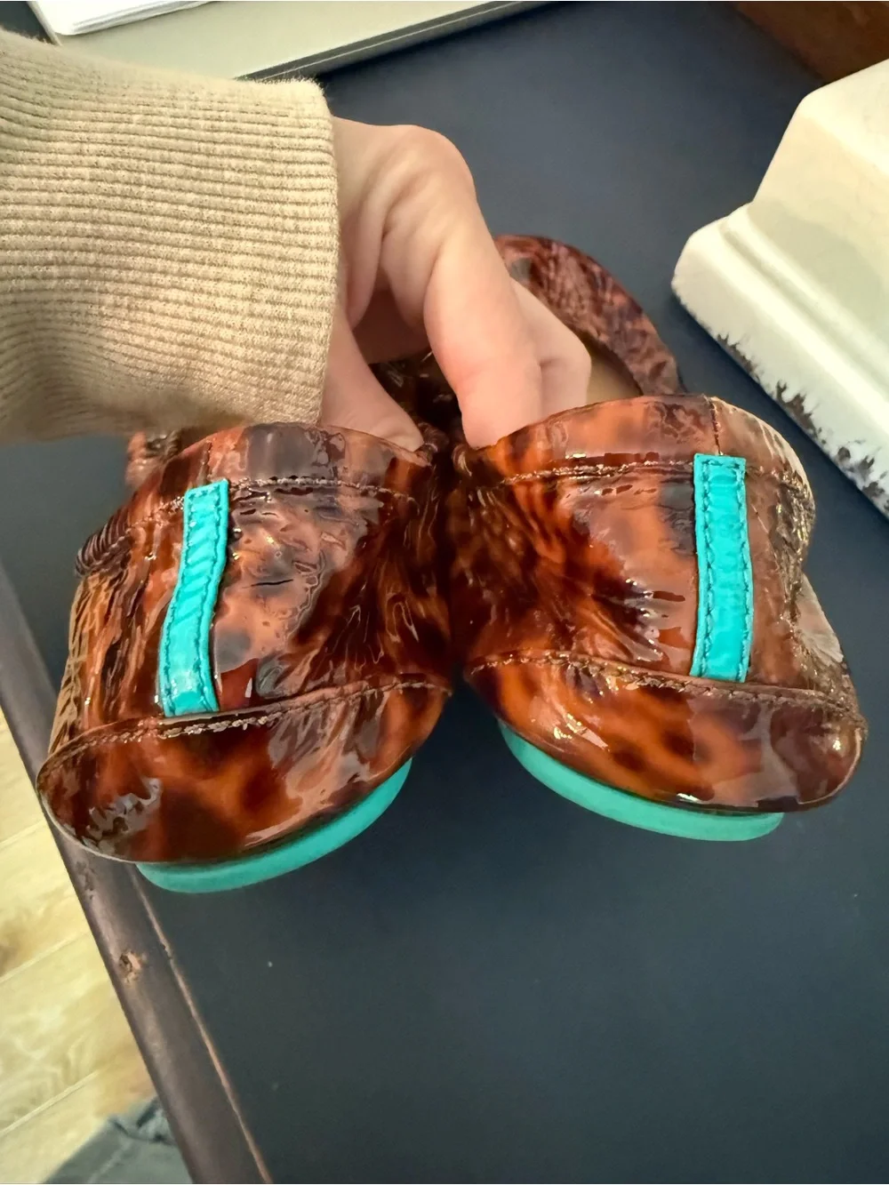 Tieks Tortoiseshell Ballet Flat with Teal Sole - Picture 5 of 8